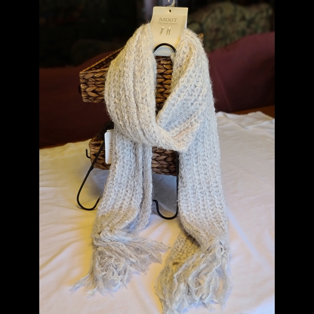 Mixit Warm Gray Oblong Polyester Cozy Scarf